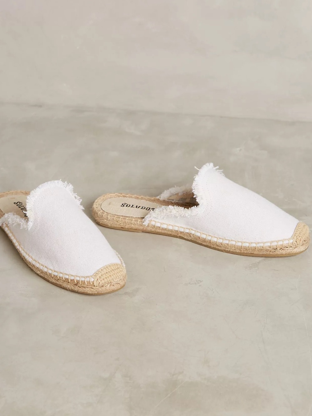 Anthropologie The Dali Soludos White Frayed Canvas Espadrille Mule Size 9